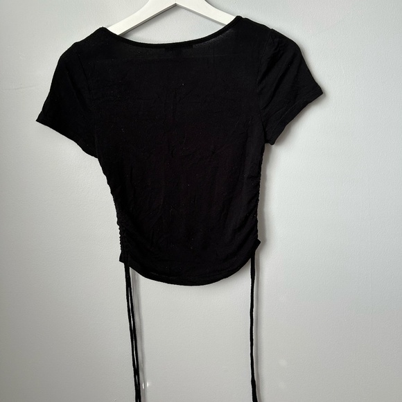 Cut Out Drawstring Cropped T-Shirt - Picture 2 of 2